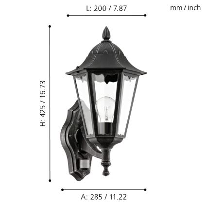 Eglo 93458 - Ulkoseinävalaisin anturilla NAVEDO 1xE27/60W/230V IP44