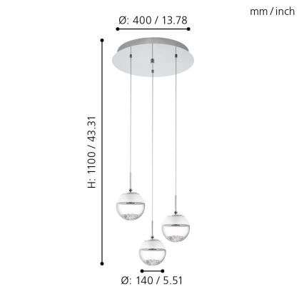 Eglo 93709 - LED-kattokruunu MONTEFIO 1 3xLED/5W/230V