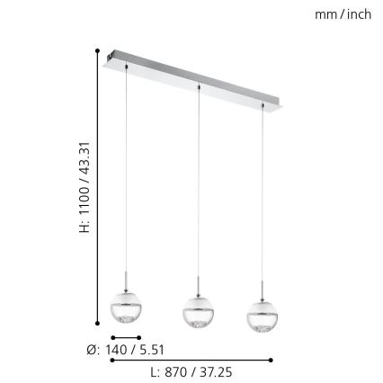 Eglo 93784 - LED-riippuvalaisin MONTEFIO 1 3xLED/5W/230V