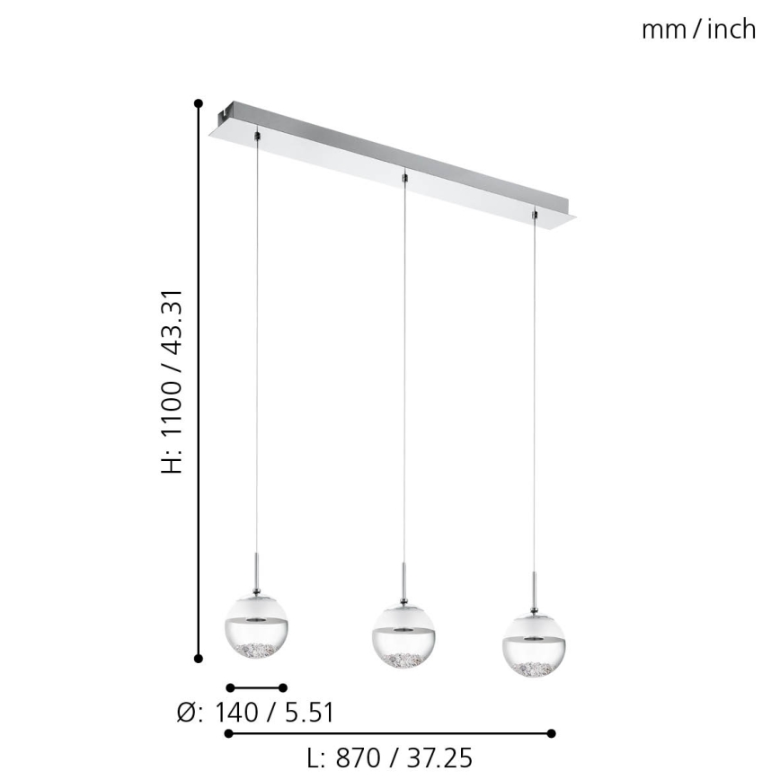 Eglo 93784 - LED-riippuvalaisin MONTEFIO 1 3xLED/5W/230V