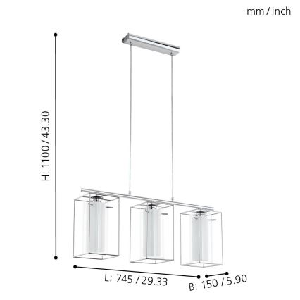 Eglo 94378 - Kattokruunu LONCINO 1 3xE27/60W/230V