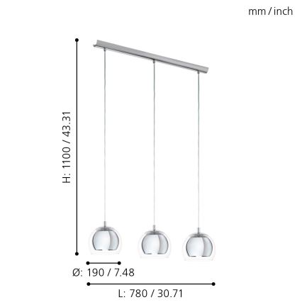 Eglo 94593 - Kattokruunu ROCAMAR 3xE27/60W/230V