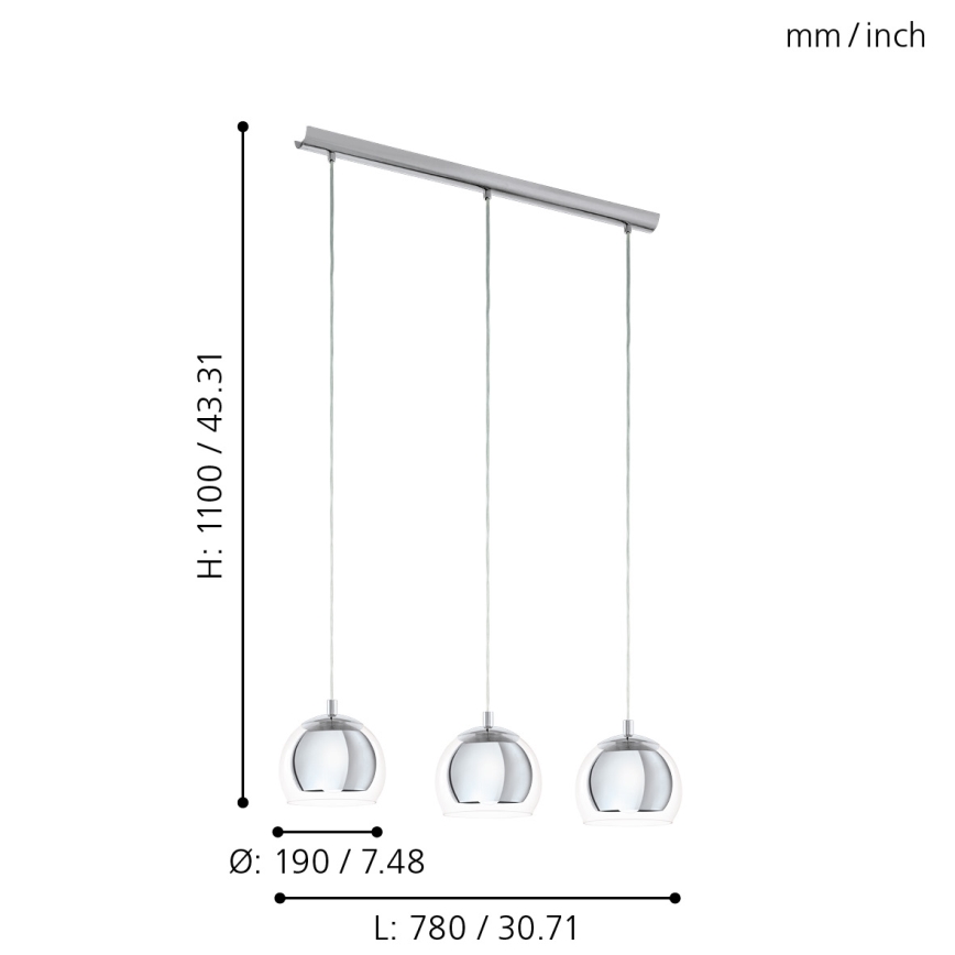 Eglo 94593 - Kattokruunu ROCAMAR 3xE27/60W/230V