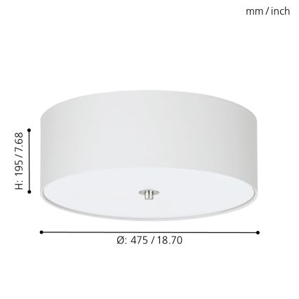 Eglo 94918 - Kattovalo PASTERI 3xE27/60W/230V