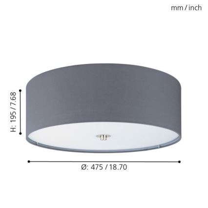 Eglo 94921 - Kattovalo PASTERI 3xE27/60W/230V