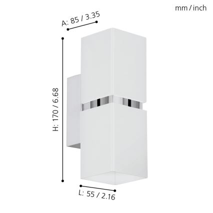 Eglo 95377 - LED-seinävalaisin PASSA 2xGU10-LED/4W/230V
