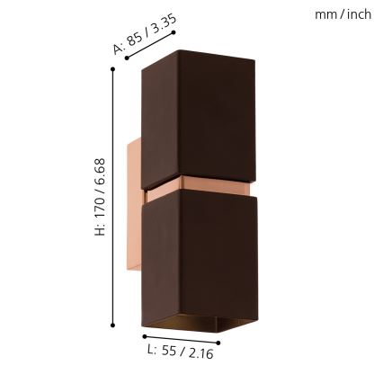 Eglo 95379 - LED-seinävalaisin PASSA 2xGU10-LED/4W/230V