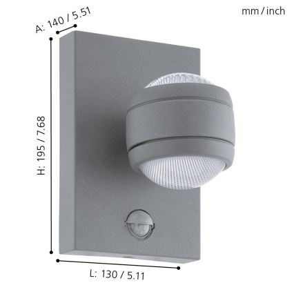 Eglo 96019 - LED-ulkoseinävalaisin anturilla SESIMBA 1 2xLED/3,7W IP44