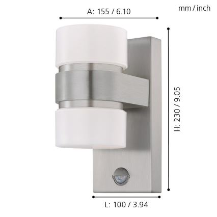Eglo 96277 - LED-ulkoseinävalaisin anturilla ATOLLARI 2xLED/6W IP44