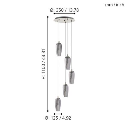 Eglo 96345 - LED-kattokruunu narussa FARSALA 5xG9/2,5W/230V