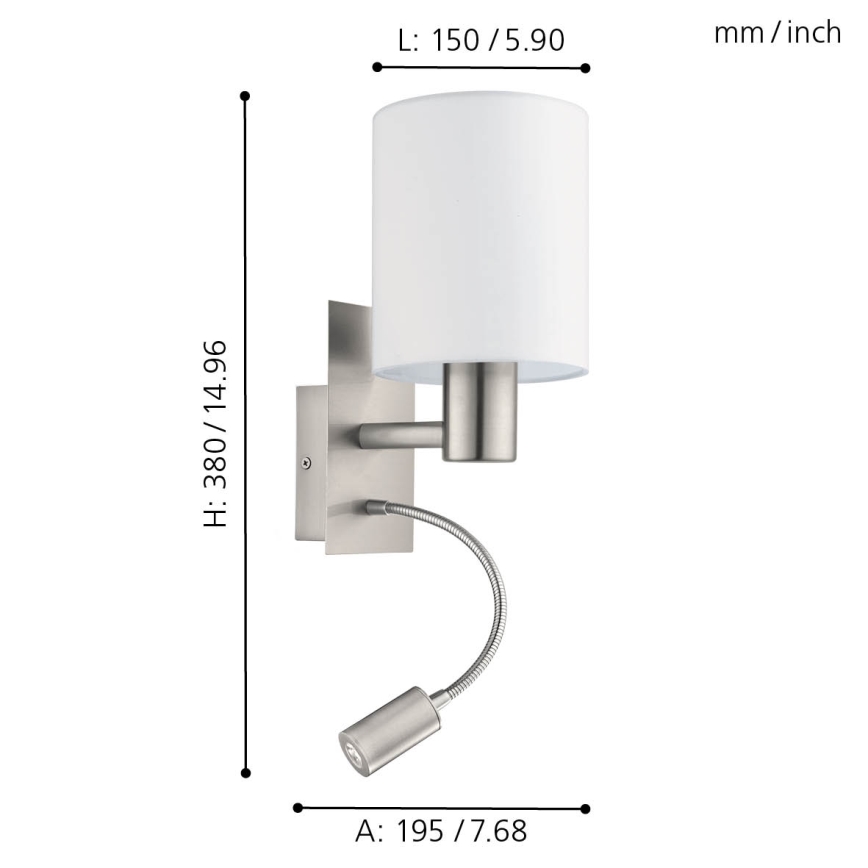 Eglo 96477 - LED-seinävalaisin PASTERI 1xE27/40W+LED/3,8W valkoinen