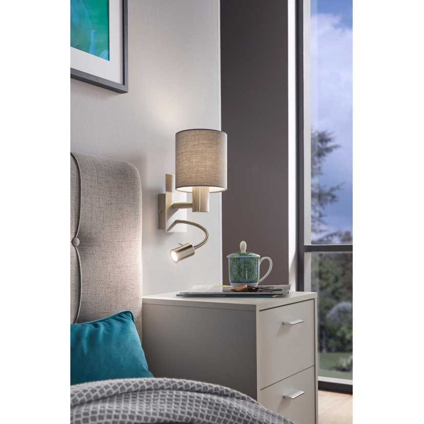 Eglo 96479 - LED-seinävalaisin PASTERI 1xE27/40W+LED/3,8W harmaa