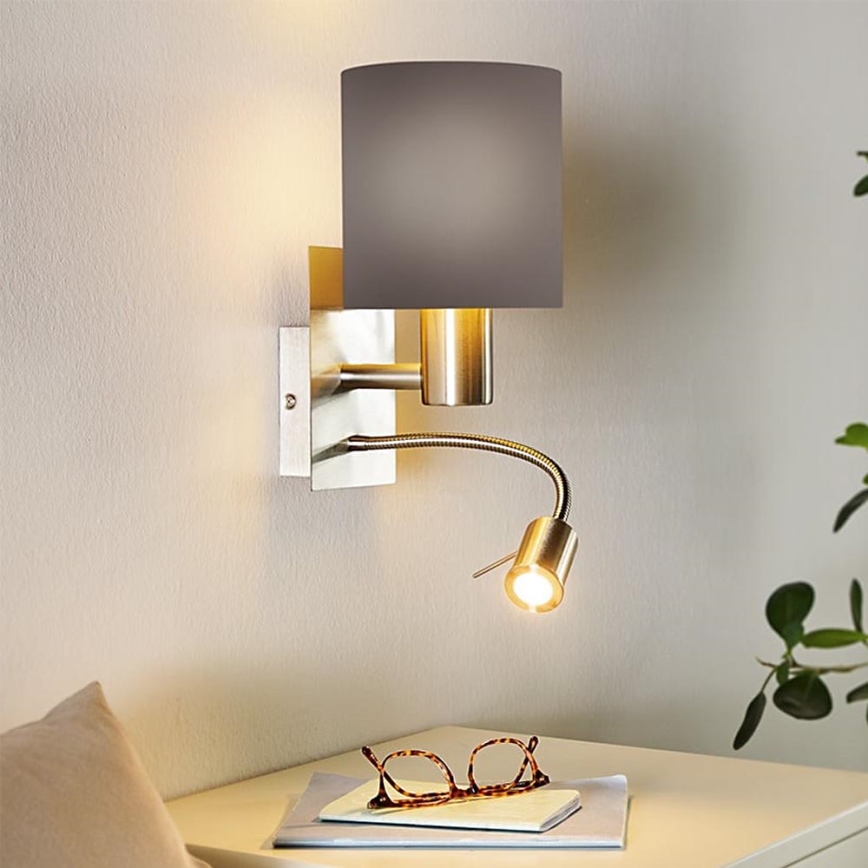 Eglo 96481 - LED-seinävalaisin PASTERI 1xE27/40W+LED/3,8W harmaa