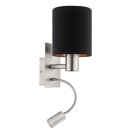 Eglo 96483 - LED-seinävalaisin PASTERI 1xE27/40W+LED/3,8W musta