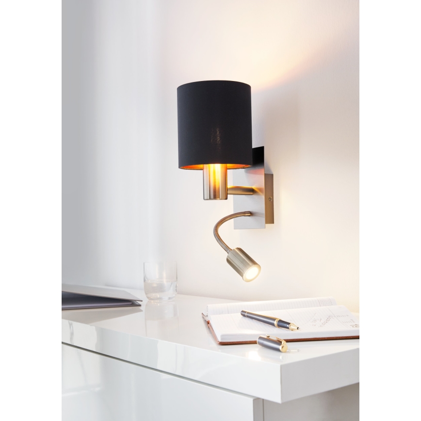Eglo 96483 - LED-seinävalaisin PASTERI 1xE27/40W+LED/3,8W musta