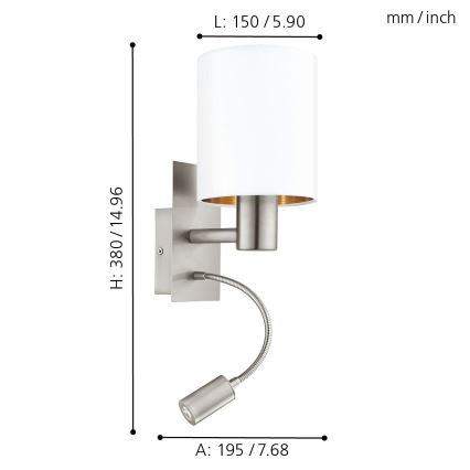 Eglo 96484 - LED-seinävalaisin PASTERI 1xE27/40W+LED/3,8W valkoinen