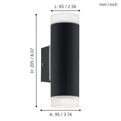 Eglo 96505 - LED-ulkoseinävalaisin RIGA 2xGU10/5W IP44