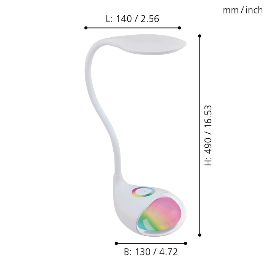 Eglo 97078 - Himmennettävä LED-pöytävalaisin CABADO 1 1xLED/2,2W+0,3W/230V RGB
