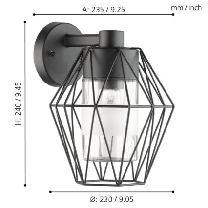 Eglo 97226 - Ulkoseinävalaisin CANOVE 1xE27/60W/230V IP44