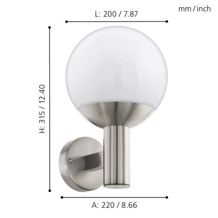 Eglo - LED himmennettävä ulkokäyttöön tarkoitettu seinävalaisin NISIA-C 1xE27/9W/230V IP44