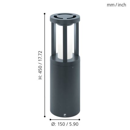 Eglo 97252 - LED-ulkolamppu GISOLA 1xLED/12W/230V IP44 450 mm 