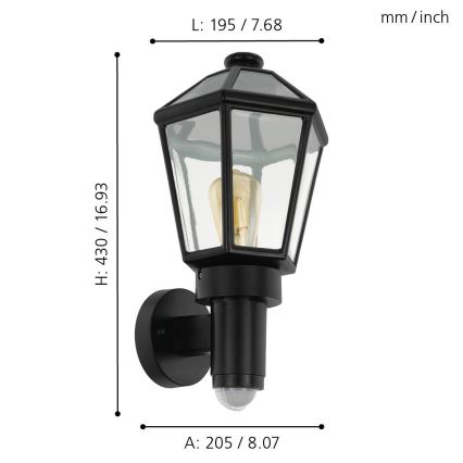 Eglo - Ulkoseinävalaisin anturilla 1xE27/28W/230V IP44