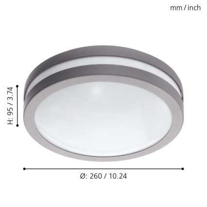 Eglo - Himmennettävä kylpyhuoneen LED-kattovalaisin LOCANA-C LED/14W harmaa IP44