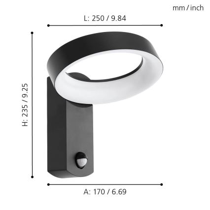 Eglo 97308 - LED-ulkoseinävalaisin anturilla PERNATE LED/11W/230V IP44