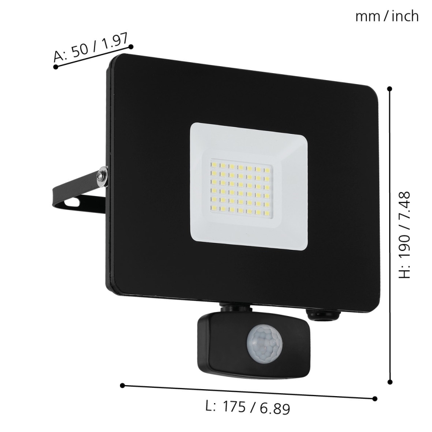 Eglo 97462 - LED-valonheitin anturilla FAEDO 3 LED/30W/230V IP44