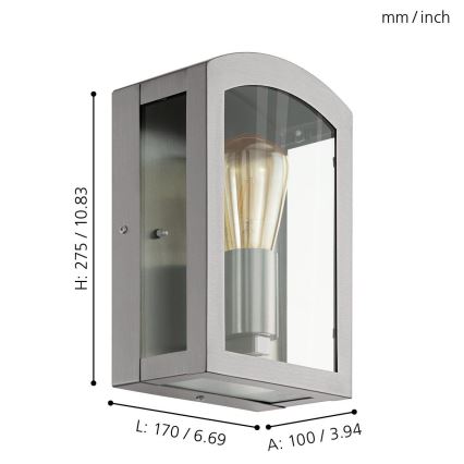 Eglo 97477 - Ulkoseinävalaisin PARETTA 1xE27/60W/230V mattakromi IP44