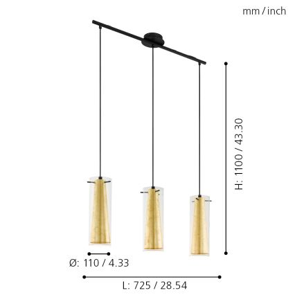 Eglo 97652 - Kattokruunu narulla PINTO GOLD 3xE27/60W/230V