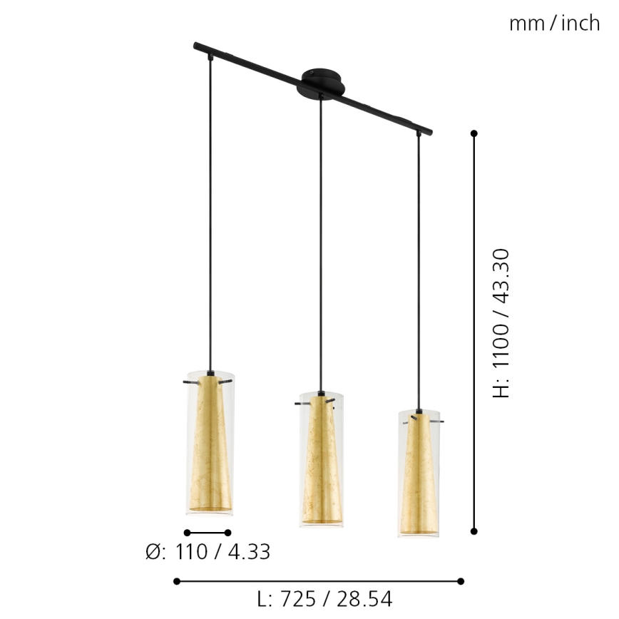 Eglo 97652 - Kattokruunu narulla PINTO GOLD 3xE27/60W/230V