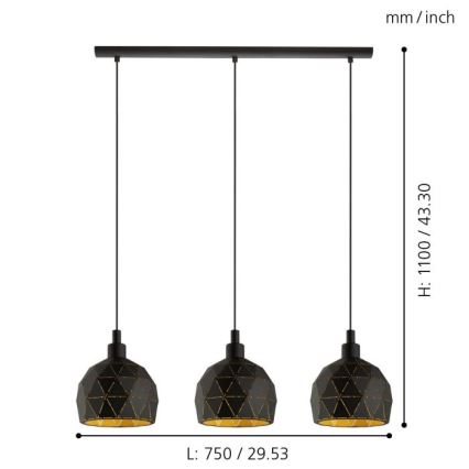 Eglo 97846 - Kattokruunu narulla ROCCAFORTE 3xE14/40W/230V