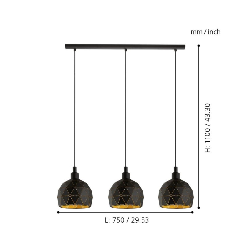 Eglo 97846 - Kattokruunu narulla ROCCAFORTE 3xE14/40W/230V