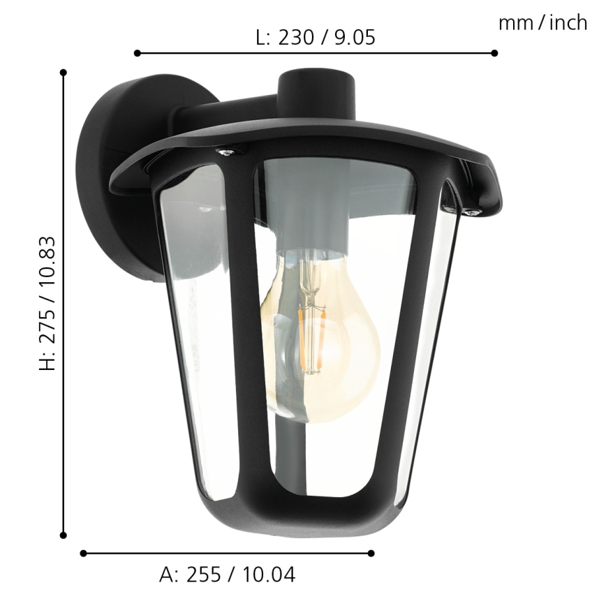 Eglo 98121 - Ulkoseinävalaisin MONREALE 1xE27/60W/230V musta IP44