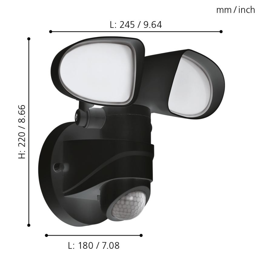 Eglo 98176 - LED-ulkoseinävalaisin anturilla PAGINO 2xLED/7,5W/230V IP44