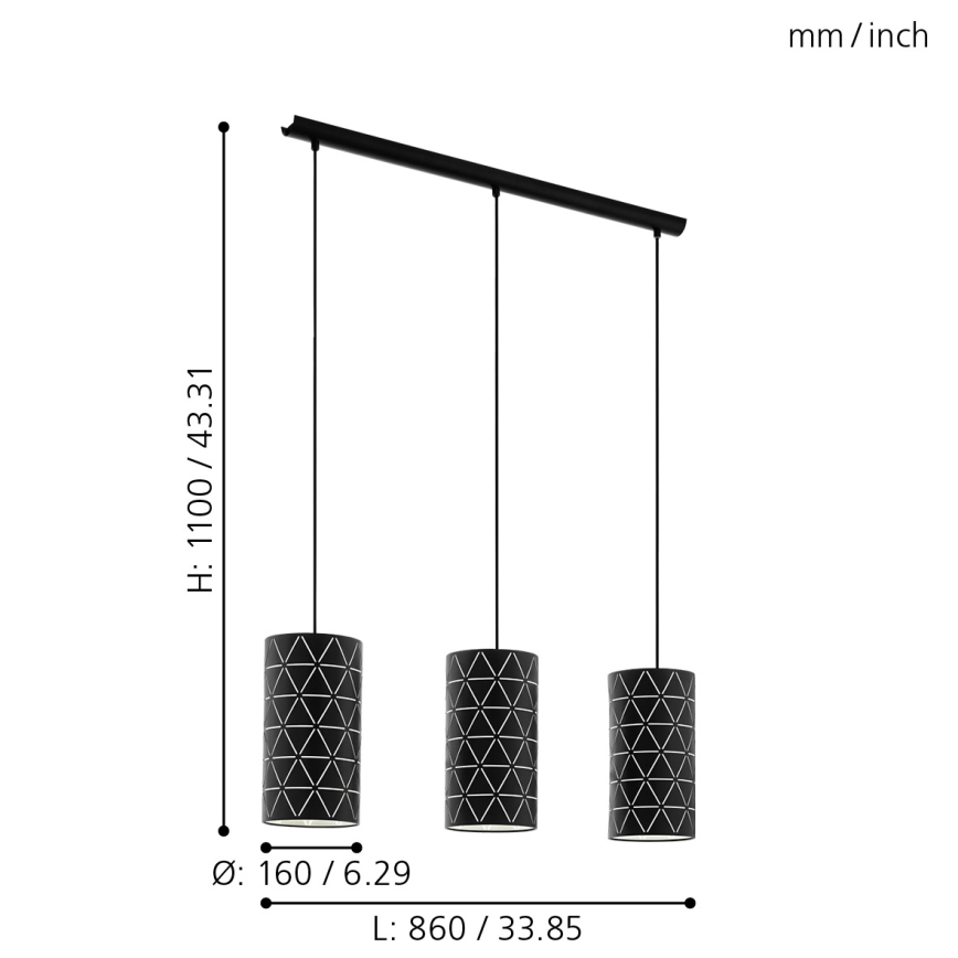Eglo 98353 - Kattokruunu narulla RAMON 3xE27/40W/230V