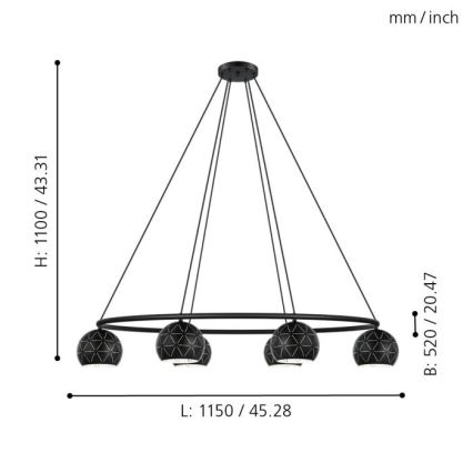 Eglo 98456 - Kattokruunu narulla CANTALLOPS 6xE14/40W/230V