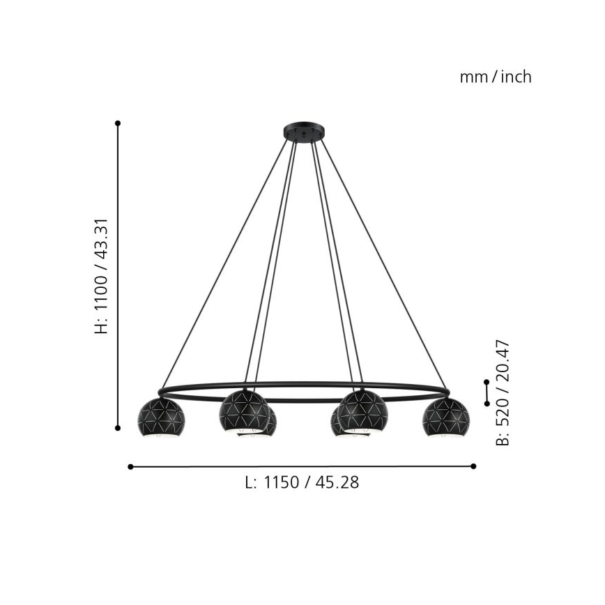 Eglo 98456 - Kattokruunu narulla CANTALLOPS 6xE14/40W/230V