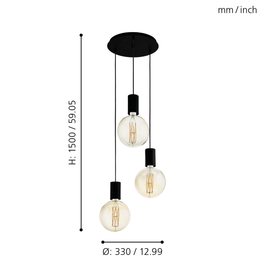 Eglo 98663 - Kattokruunu narulla POZUETA 3xE27/40W/230V