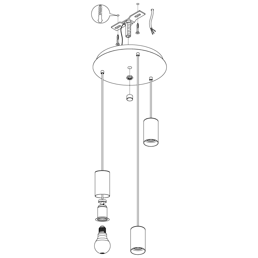 Eglo 98663 - Kattokruunu narulla POZUETA 3xE27/40W/230V