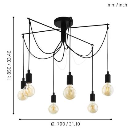 Eglo - Kattokruunu johdossa 6xE27/60W/230V hämähäkki