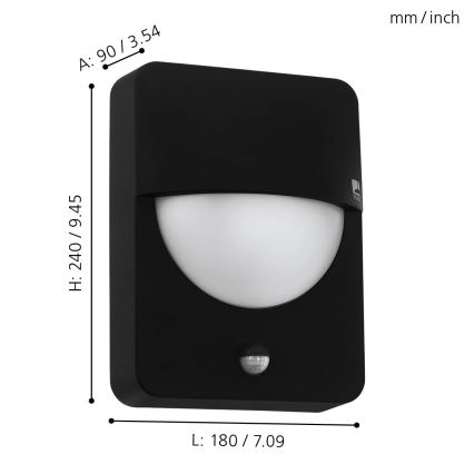 Eglo 98705 - Ulkoseinävalaisin anturilla SALVANESCO 1xE27/28W/230V IP44