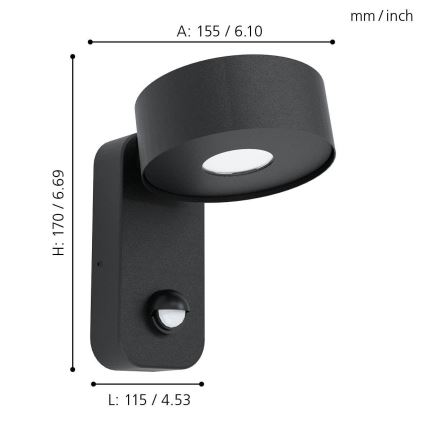 Eglo 98738 - LED-ulkoseinävalaisin anturilla PALOSCO LED/6W/230V IP44