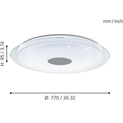 Eglo 98769 - Himmennettävä LED-RGB-kattovalaisin LANCIANO-C LED/53W/230V + kauko-ohjaus