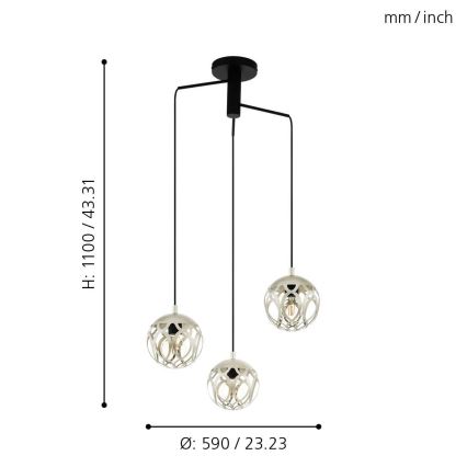 Eglo 99073 - Kattokruunu narulla MIRTAZZA 3xE27/60W/230V