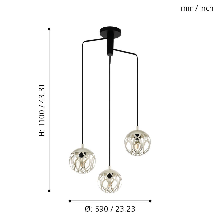 Eglo 99073 - Kattokruunu narulla MIRTAZZA 3xE27/60W/230V