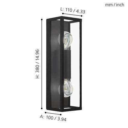 Eglo 99124 - Kylpyhuoneen seinävalaisin AMEZOLA 2xE27/60W/230V IP44