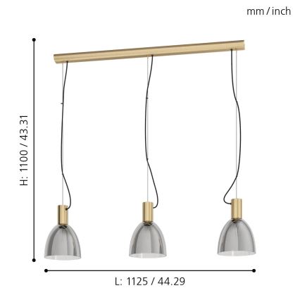 Eglo 99314 - Kattokruunu narulla LEBALIO 3xE27/40W/230V