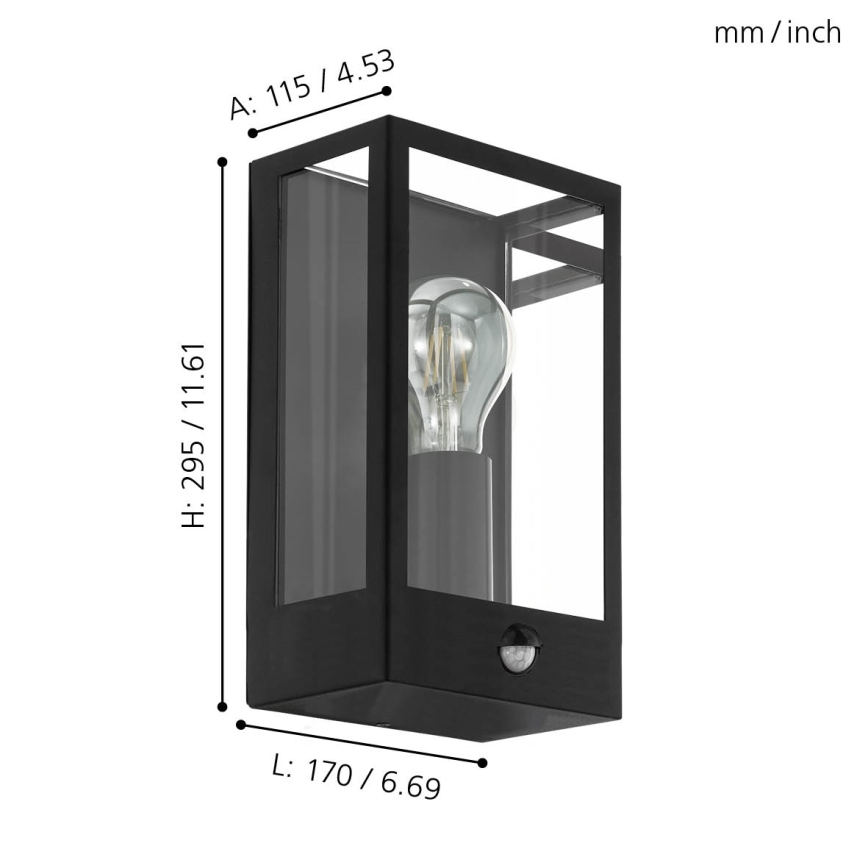 Eglo 99587 - Ulkoseinävalaisin sensorilla ALAMONTE 1xE27 / 60W / 230V IP44